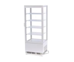 Générique Mini Vitrine Réfrigérée 98L - 4 Faces Vitrées - Froid Ventilé - Température 0/+12°C - Éclairage LED - Disponible en Noir ou Blanc - Idéale pour Boissons, Pâtisseries et Snacks (Blanc)