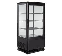 Générique Mini Vitrine Réfrigérée Panoramique 78L - Froid Ventilé - Éclairage LED - 4 Faces Vitrées - Température 0 à +12°C - Couleur Noire