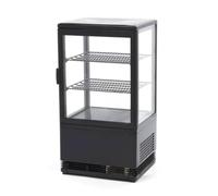 Générique Mini Vitrine Réfrigérée Positive 58L - 4 Faces Vitrées - Froid Ventilé - Éclairage LED - Noir - Compacte et Efficace