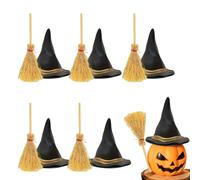Générique Mini Witch Hat, Small Black Hat, 4.53x1.65x0.24 Inches Miniature Decoration Set, Includes Broom for Party Wedding Adult Toddler Kids Doll House Baby Girls Costume and Themed Events