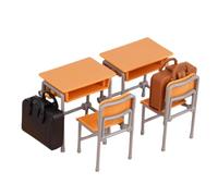 Générique Miniature School Furniture Set - 2 Dollhouѕe Desks, Chairs & Backpack Models | Classroom Playhouse Accessories for Kids Pretend Play