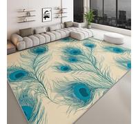Générique Minimalisme Tapis Salon Lavable en Machine Animal Plumes De Paon 120 x 170 cm Antidérapant Tapis, Beige Chambre Pile Courte et Douce Doux Bureau Intérieur Extérieur Moquette