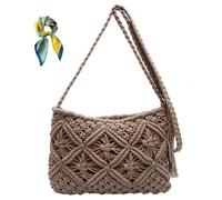 Générique Minimalist Tassel Women's Clutch,Bohemian Style Beach Crochet Purse,Retro Cotton Rope Woven Bag for Summer Vacation