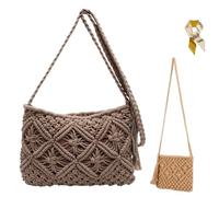 Générique Minimalist Tassel Women's Clutch,Retro Cotton Rope Woven Bag,Stylish Summer Woven Crossbody Handbag,Vacation Boho Beach Purse (Brown)