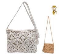 Générique Minimalist Tassel Women's Clutch,Retro Cotton Rope Woven Bag,Stylish Summer Woven Crossbody Handbag,Vacation Boho Beach Purse (White)