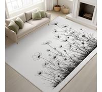 Générique Minimaliste Fleurs Sauvages Tapiss de Gros Plans Lignes Doux Tapis Imprimé Tapis Lavable 50 cm x 150 cm, Tapis de Antidérapant pour Chambre Salle à Manger Bureau, Blanc