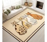 Générique Minimaliste Moderne Cartoon Confortable Amusant Beige Carpette 120 x 160 cm, Décoration D'Intérieur, Tapis Chat pour Chambre Enfant Tapis Lavable Et Antidérapant À Poils Ras