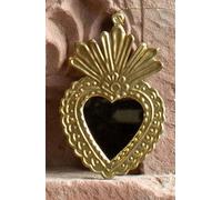 Générique Miroir Cœur en Laiton Doré, Artisanat Fait Main, Collection ex-voto Dimensions : 14 cm x 9 cm