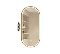 Générique Miroir d'angle Ovale Suspendu, Miroir de courtoisie antibuée, température réglable en Trois Couleurs, adapté aux salles de Bains de la Maison et de l'hôtel(Gold,50x100cm)