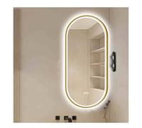 Générique Miroir d'angle Rotatif, Miroir de courtoisie Mural Ovale, antibuée, avec éclairage, adapté aux salles de Bains et aux Chambres(Gold,50x100cm)