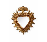 Générique Miroir Ex-Voto Mural en Métal, Patine Bronze Ancienne, Forme Cœur avec Rayons, 31 x 24 cm