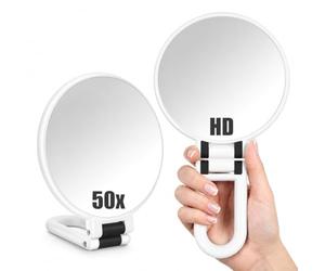 Générique Miroir Grossissant 50X Portable, Miroir de Maquillage Double Face 50X/1X Pliable à 360°, Miroir Noir Mat pour Bureau et Salle de Bain (White)