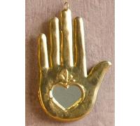 Générique Miroir Mural Main de Fatma en Laiton doré patiné, H 12 x 8 cm, Artisanat