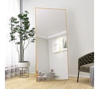 Générique Miroir Pleine Longueur 180x80 cm, Miroir sur Pied à Cadre Simple, Grand Miroir Mural HD avec Crochet, reflet en Verre HD Transparent, incassable et léger (Doré,180x80cm)
