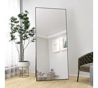Générique Miroir Pleine Longueur 180x80 cm, Miroir sur Pied à Cadre Simple, Grand Miroir Mural HD avec Crochet, reflet en Verre HD Transparent, incassable et léger (Noir,180x80cm)