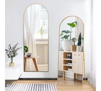Générique Miroir sur Pied 164x 54 cm,Miroir Intégral Arqué, à Poser au Sol,Cadre en Alliage d’Aluminium, Debout, Suspendu ou appuyé Contre Le Mur,Verre Trempé, pour Chambre, Salon, Dressing, Doré
