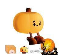 Générique Mischievous Grinning Pumpkin Night Light, 2025 New Cute Halloween Pumpkin Night Light with 3 Level Dimmable, Rechargeable Silicone & ABS Soft Touch Lamp (B)