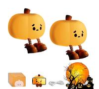 Générique Mischievous Grinning Pumpkin Night Light, 2025 New Cute Halloween Pumpkin Night Light with 3 Level Dimmable, Rechargeable Silicone & ABS Soft Touch Lamp (B-2Pcs)