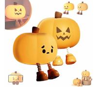 Générique Mischievous Grinning Pumpkin Night Light, Cute Halloween Pumpkin Night Light, Soft Silicone Bedside Touch Lamp with 3 Level Dimmable, Halloween Pumpkins Nights Lights (Both*2)