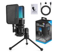 Générique Mises à Niveau Ensemble de Microphones de Bureau LED 7 Couleurs Connectivité USB Plug & Play Microphone à condensateur Polyvalent avec Ordinateur avec éclairage