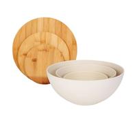 Générique Mixing Bowls - 3 Pieces Salad Containers | Wood Lid Serving Bowls | Nesting Food Storage Containers | Kitchen Tools For Fruit Bread Chips Vegetable Soup Meal Baking Cooking
