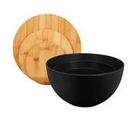 Générique Mixing Bowls - 3 Pieces Salad Containers | Wood Lid Serving Bowls | Nesting Food Storage Containers | Kitchen Tools For Fruit Bread Chips Vegetable Soup Meal Baking Cooking