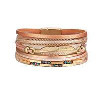 Générique Mm Connecté Phrases Anneaux Bracelet en feuille de fermoir magnétique de bohème Bracelet en cuir multicouche tressé coloré Couleurs Naturelle 4 Noir Anneaux (G, One Size)