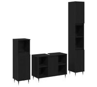 Générique Mobilier de Salle de Bain 3 pièces Chêne Noir Bois d'ingénierie,Meubles,Ensembles de Meubles,Ensembles de mobilier pour salles de Bains,Noir,55.38 KG,3378515