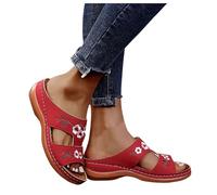 Générique Mocassins Larges Pour Femmes fleur sandales chaussures pour femmes Cales Noires Pour Femmes Sexy (Red-F, 37)