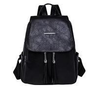 Générique Mochila informal de capacidad con cremallera de borla de cuero de color sólido a la moda para mujer (Black, One Size)