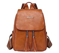 Générique Mochila informal de capacidad con cremallera de borla de cuero de color sólido a la moda para mujer (Brown, One Size)
