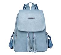 Générique Mochila informal de capacidad con cremallera de borla de cuero de color sólido a la moda para mujer (Blue, One Size)