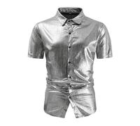 Générique Mode Chemises Hommes Manches Courtes Bling Brillant Slim Button Manches Fit Costume Parfait pour Party Disco Discothèque Dancing Carnaval Cosplay Tenue Disco Habillées Costume