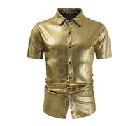 Générique Mode Chemises Hommes Manches Courtes Bling Brillant Slim Button Manches Fit Costume Parfait pour Party Disco Discothèque Dancing Carnaval Cosplay Tenue Disco Habillées Costume