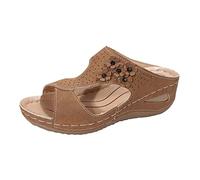 Générique Mode été femmes pantoufles fond épais talon compensé bout ouvert respirant léger sans lacet confortable fleurs serpentine imprimer (Brown, 41)