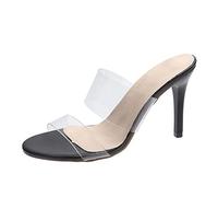 Générique Mode été femmes sandales à talon haut ambre | ouvert bout rond et bride transparente pour un décontracté et confortable parfaite pour les journées ensoleillées (Black, 38)