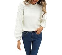 Générique Mode féminine lâche Tricot Perle col Rond Manches Longues Pull Pull Haut (White, S)