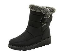 Générique Mode femmes hiver à l'eau crochet plat boucle garder chaud bottes de neige confortables mi bottes chaussures (Black, 41)