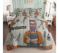 Générique Mode Salon Couette Imprimée 200x200 cm, Réversible Couette Couverture pour 4 Saisons Respirante et Douce, Édredon avec 2 Taies d'oreiller, pour lit 2 Personnes, Coiffeur