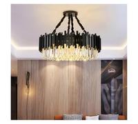 Générique Modern Black And Gold Round Crystal Chandelier Lighting For Living Room Kitchen Island Villa Retro Oval Indoor LED Fixtures