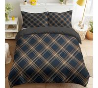 Générique Modern Classic Microfiber Duvet Cover Set British Warm Brown Black Tartan Check Print Bedding Set with 2 Pillowcases, Reversible Design Super King Size 115" x 93" for Kids and Adults