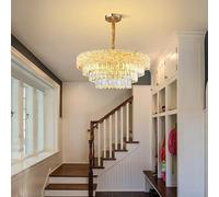 Générique Modern LED Ceiling Chandelier for Living Dining Room Circular Ring Crystal Hanging Lamp Luxury Hotel Hall Pendant Light Fixture (Warm White,19.7'')