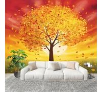 Générique Moderne Art Fresque Papier Peint 200x140 cm Automne CréPuscule Arbre De Vie Poster mural intissé Décoration Murale Rouge pour Fresque Murale 3D HD pour Salon Chambre Cuisine