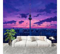 Générique Moderne Art Fresque Papier Peint 200x140 cm BâTiments De Sunset City Poster mural intissé Décoration Murale Rose Violet pour Fresque Murale 3D HD pour Salon Chambre Cuisine