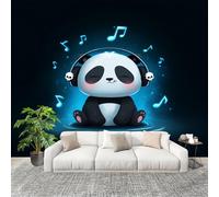 Générique Moderne Art Fresque Papier Peint 250x175cm Dessin Animé Animaux Panda Musique Poster mural intissé Décoration Murale Noir pour Fresque Murale 3D HD pour Salon Chambre Cuisine