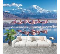 Générique Moderne Art Fresque Papier Peint 250x175cm Flamant Rose Animal Des Montagnes EnneigéEs Poster mural intissé Décoration Murale Bleu pour Fresque Murale 3D HD pour Salon Chambre Cuisine