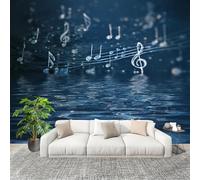 Générique Moderne Art Fresque Papier Peint 250x175cm Notes De Musique Romantiques Poster mural intissé Décoration Murale Bleu pour Fresque Murale 3D HD pour Salon Chambre Cuisine