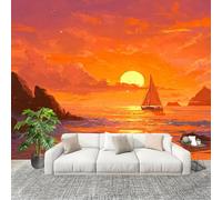 Générique Moderne Art Fresque Papier Peint 250x175cm Voiliers Au Coucher Du Soleil En Mer Poster mural intissé Décoration Murale Orange-Rouge pour Fresque Murale 3D HD pour Salon Chambre Cuisine