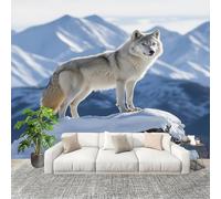 Générique Moderne Art Fresque Papier Peint 300x210cm Loup Animal Des Montagnes EnneigéEs Poster mural intissé Décoration Murale Blanc pour Fresque Murale 3D HD pour Salon Chambre Cuisine