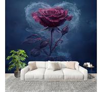 Générique Moderne Art Fresque Papier Peint 300x210cm ThèMe Du CœUr De Rose Rouge Poster mural intissé Décoration Murale Bleu Foncé pour Fresque Murale 3D HD pour Salon Chambre Cuisine